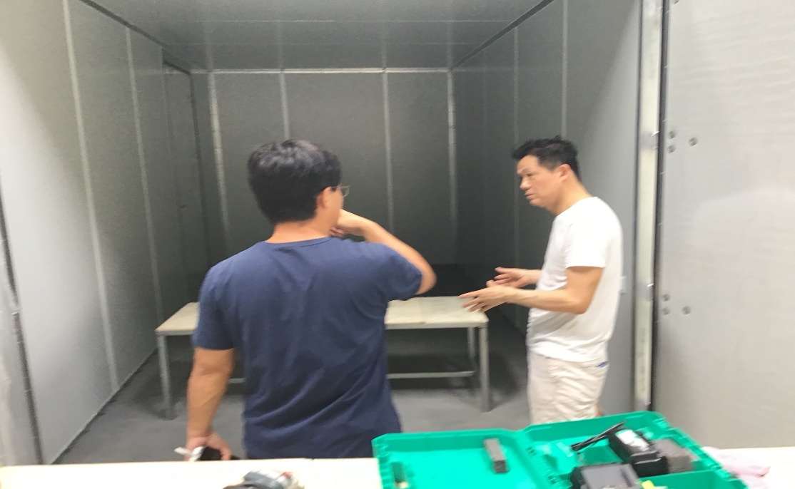 Interior of an FRP cooling box during assembly